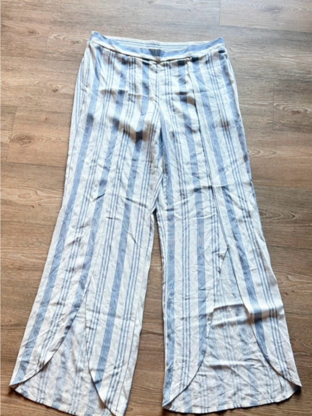 BCX Blue and White Vertical-Stripe Wide Leg Pants